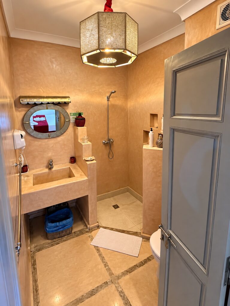 Salle de bains de la chambre Mérinides avec vasque et douche