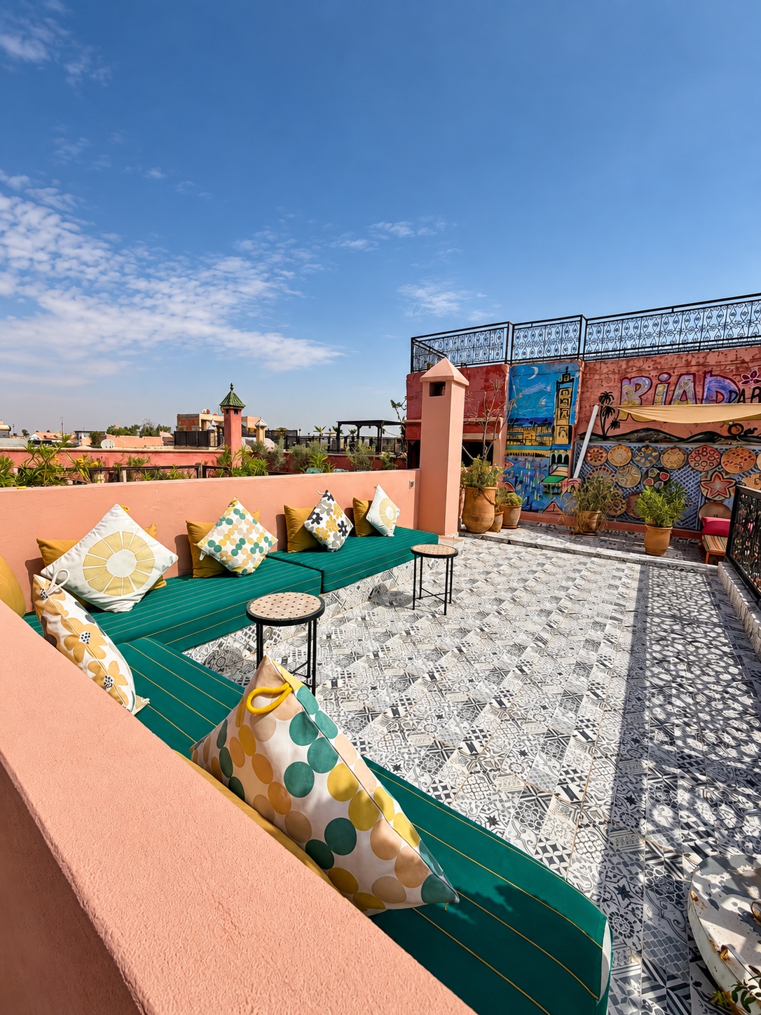 Outdoor lounge on the rooftop at Dar Chadia