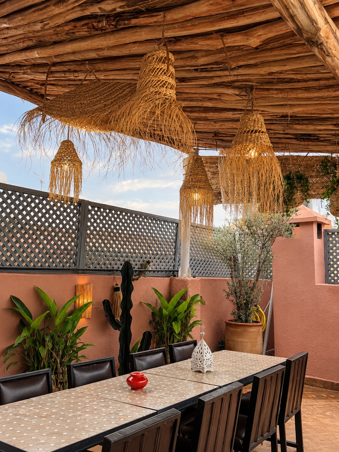 The riad’s covered terrace