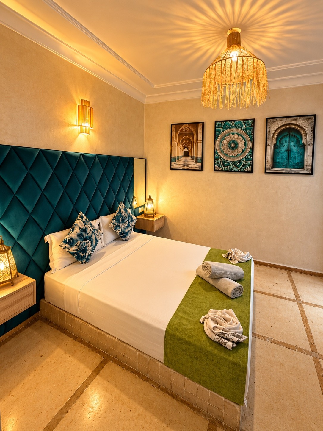 Chambre Almoravides : décoration marocaine et vue de la chambre